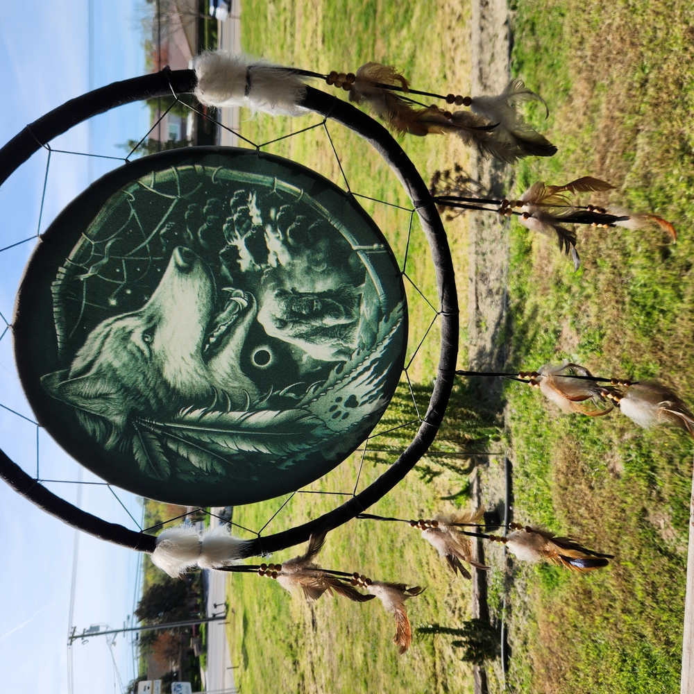 Wolf Dreamcatcher with Feathers